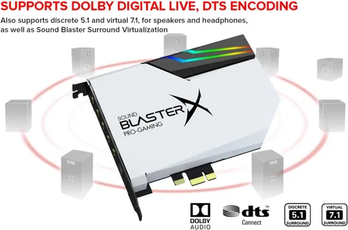 Miniatura 3 de Creative Sound BlasterX AE-5 Plus Pure Edition SABRE32 Ultra-Class Tarjeta de sonido y DAC para juegos PCI-e de 32 bits/384kHz con Dolby Digital