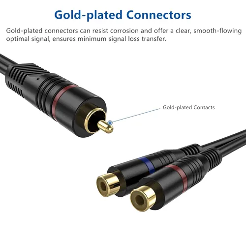 Miniatura 3 de Divisor RCA, paquete de 2 cables RCA macho a RCA hembra dual RCA hembra, adaptador estéreo a mono, cable de audio chapado en oro de 8 pulgadas