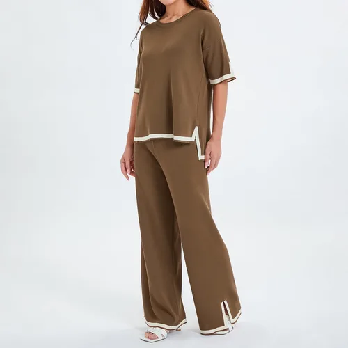 Miniatura 3 de Conjunto casual de 2 piezas para mujer, pantalones de pierna ancha y suéter de punto para verano y otoño