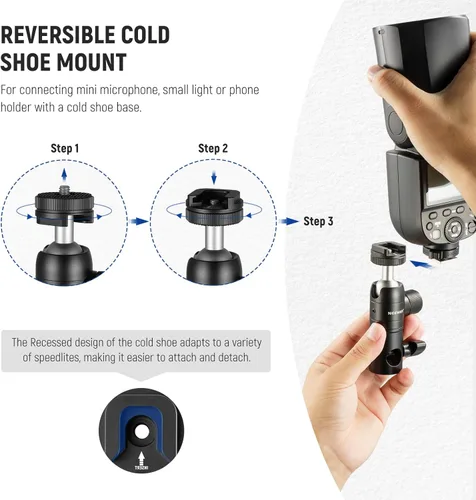Miniatura 5 de NEEWER Adaptador de montaje de soporte de luz con zapata fría y cabezal de bola de tornillo de 1/4", placa de montaje reversible para luces