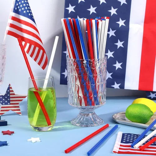 Miniatura 7 de JANYUN 30 Pieces Patriotic Plastic Straws, Red White Blue Star Straws 4th of July Drinking Straws for Beverage Milkshake Cocktail Memorial Day
