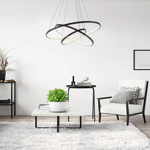Miniatura 2 de LightInTheBox Lámpara colgante de 3 anillos para sala de estar, comedor, luz de techo moderna, diseño de círculo, 20+40+23.6 in, color = negro