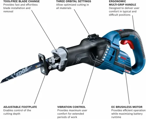 Miniatura 2 de BOSCH GSA18V-125N 18V EC Sierra recíproca de agarre múltiple sin escobillas de 1-1/4 pulgadas (herramienta desnuda)
