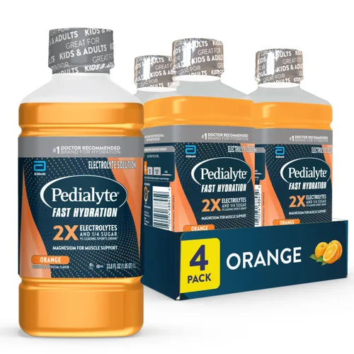 Pedialyte Solución de Electrolitos para Hidratación Rápida, Naranja, Bebida Hidratante, 33.8 Fl Oz (Paquete de 4)