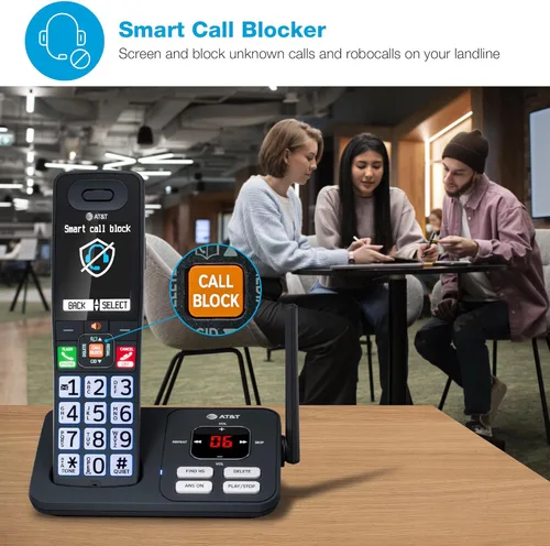 Miniatura 2 de AT&T Teléfono inalámbrico DECT 6.0, 3 auriculares, bloqueador de llamadas inteligente, conexión Bluetooth a celda, contestador automático, pantalla
