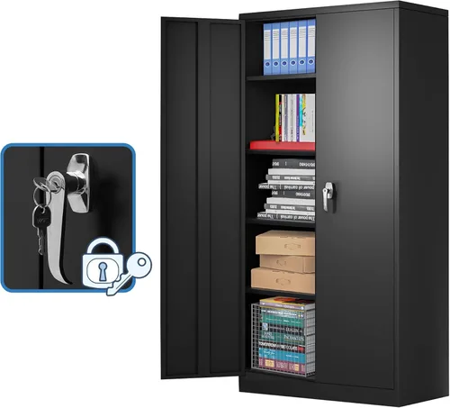 Miniatura 7 de Armario de almacenamiento de metal de 35.43 pulgadas de alto con ruedas, armario de almacenamiento con cerradura con 1 cajón y 2 puertas, gabinetes
