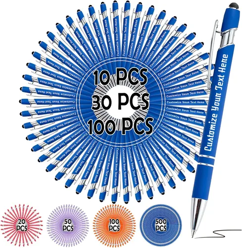 Miniatura 18 de Bolígrafos personalizados, bolígrafo grabado personalizado con punta de lápiz capacitivo, bolígrafo de tinta retráctil personalizado para escritura