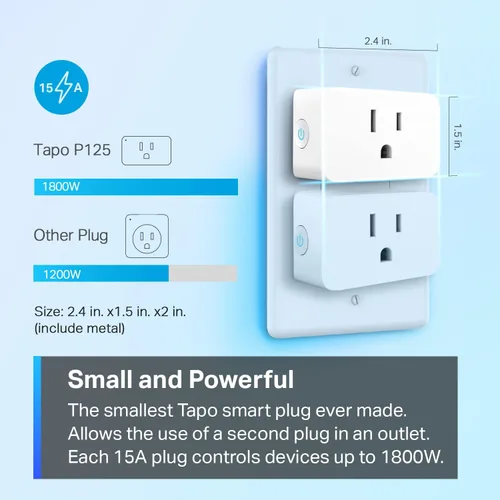 Miniatura 5 de TP-Link Tapo - Enchufe inteligente mini, compacto, 15A/1800W máx., configuración fácil, funciona con Siri, Alexa, Apple HomeKit y Google Home
