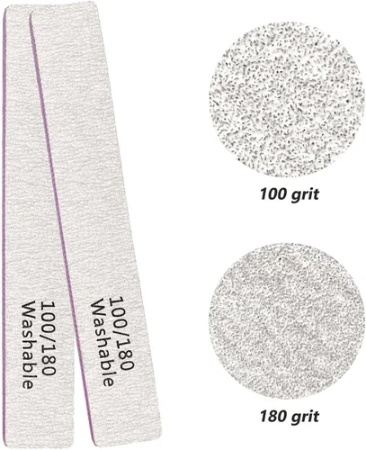 Miniatura 7 de Paquete de 24 limas de uñas, grano 100/180 de doble cara, profesional, reutilizable, lavable, lima de uñas, herramientas de manicura para uñas