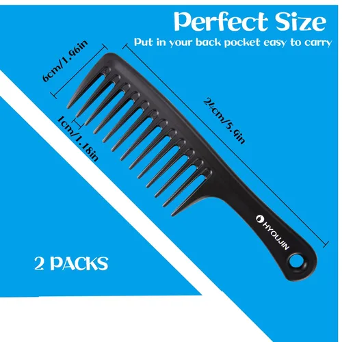 Miniatura 4 de HYOUJIN - Juego de dos peines grandes de dientes anchos, peines desenredantes para ducha, para cabello húmedo o seco, cepillo de peinado para Negro