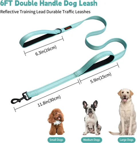 Miniatura 4 de Correa resistente para perros con 2 asas - Correa reflectante anti-tracción de 6 pies para perros grandes, asa acolchada de tráfico para control