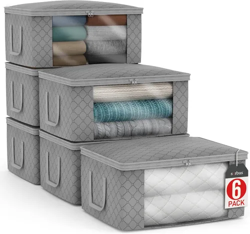 Sorbus Bolsas de almacenamiento de ropa medianas – Contenedores plegables de almacenamiento para manta para organizar dormitorio, armario, ropa, Gris