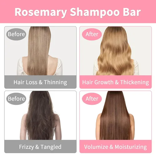 Miniatura 5 de Champú y acondicionador de barra de romero para cabello adelgazante, barra de champú sólido de volumen, engrosamiento y crecimiento del cabello
