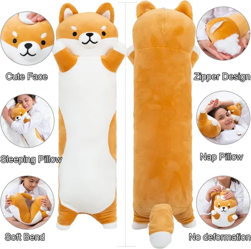 Miniatura 3 de Kekeso Almohada gigante de Shiba Inu de felpa - Almohada suave de dibujos animados para abrazar a perros para niños - Amarillo, 70cm