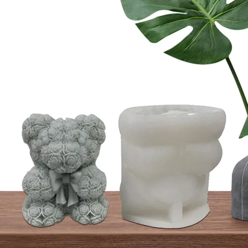 Miniatura 9 de Molde de silicona de oso de flores 3D, molde de vela de silicona, moldes de resina de oso de flores de corazón para hacer velas, molde de jabón