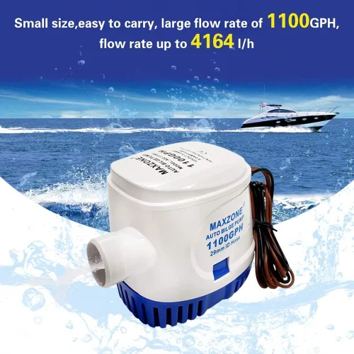 Miniatura 2 de Bomba de agua sumergible automática para barco de sentina 12 V 1100 GPH Auto con interruptor flotante, salida de 1-1/8", compacta para barco marino