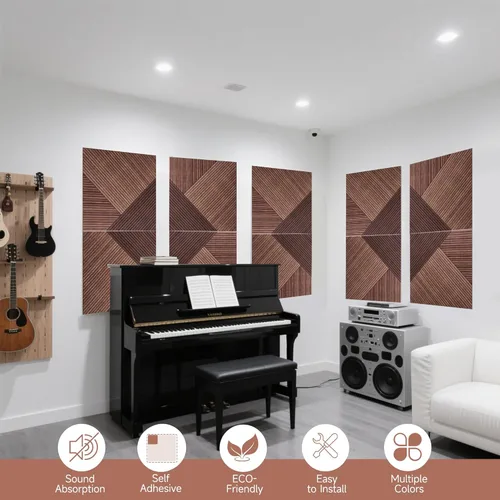 Miniatura 6 de TO-TH Paneles acústicos para pared y techo - Paquete de 6 de 2'x2'x0.4", Paneles decorativos autoadhesivos 3D con impresión UV para pared con rojo