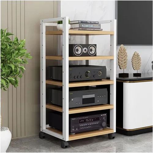 Miniatura 9 de Shelves Removable Audio Stand CD Rack Corner Rack Component Cabinet Stereo Rack Audio Tower with Height Adjustable Wooden Shelf for B-5-50x40x100cm