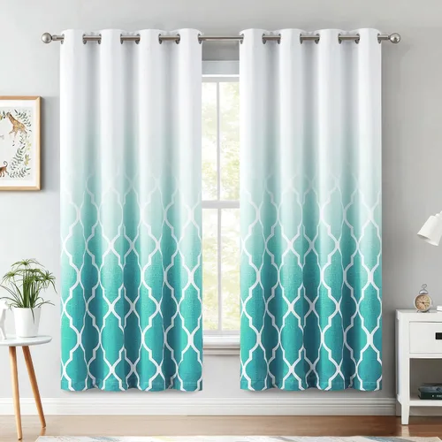 Miniatura 13 de Cortinas Metro Parlor Ombre 100% opacas de 72 pulgadas de largo, 2 paneles para sala de estar, dormitorio con patrón geométrico marroquí azul