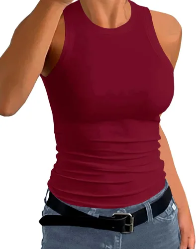 Miniatura 2 de Afibi Camisetas sin mangas para mujer, de verano, básicas, de punto delgado, acanaladas, con espalda cruzada