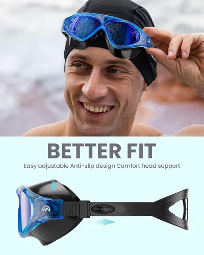 Miniatura 6 de OutdoorMaster Máscara de natación - Máscara de natación de visión amplia y gafas antivaho impermeable Espejo Bb-azul