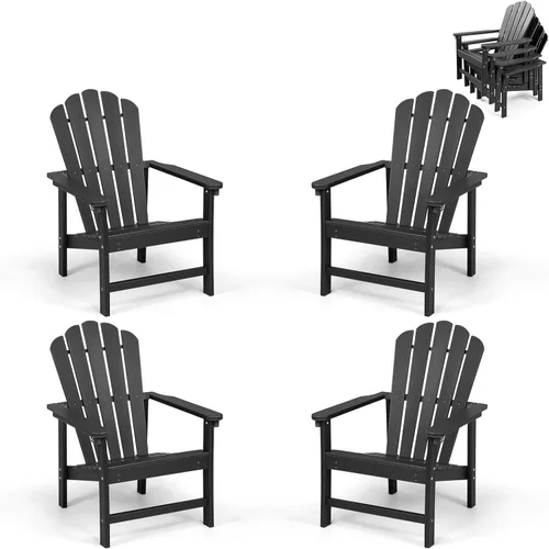 Juego de 4 sillas Adirondack apilables para todo tipo de clima, de polietileno de alta densidad que ahorran espacio, con cubierta para patio al aire