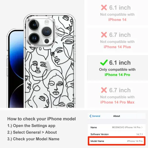 Miniatura 2 de MOSNOVO - Funda para iPhone 14 Pro, protección Buffertech de grado militar contra caídas (6.6 pies), antidesprendimiento, poliuretano termoplástico