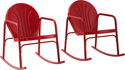 Miniatura 4 de Crosley Furniture Griffith - Juego de 2 mecedoras de metal retro para exteriores, para porche, terraza, balcón, patio trasero, rojo brillante