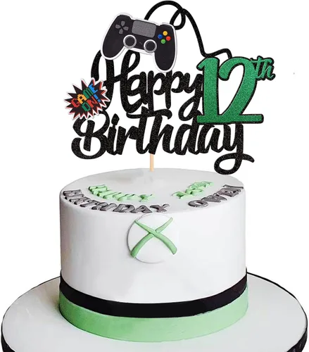 Miniatura 30 de 1 PCS Decoración para Pastel de Videojuegos Feliz Cumpleaños 14 con Purpurina, Palillo Decorativo de Pastel de Videojuegos Game On Controladores