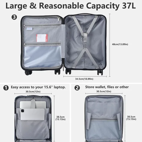 Miniatura 2 de TydeCkare Equipaje de cabina de mano de 19 pulgadas, Plateado gris, Moderno