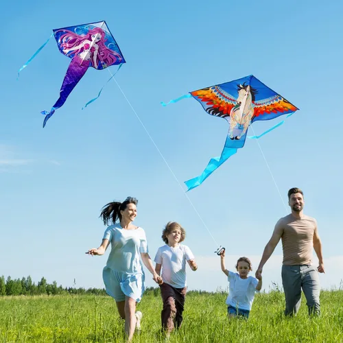 Miniatura 4 de HONBO Cometa de sirena grande para niños y adultos, cometa Delta fácil de volar, cometa para principiantes para niñas y niños, cometa