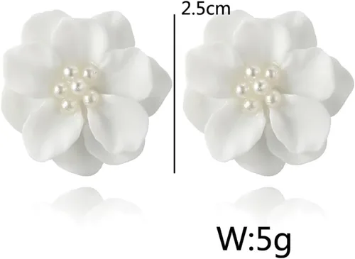 Miniatura 9 de Exaggeration - Aretes bohemios de perlas para mujer, flor de camelia, perlas blancas, aretes de tuerca Blosson, regalos de joyería de boda