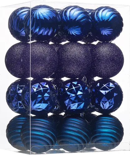 Valery Madelyn Adornos Navideños Decoraciones para Árbol, Juego de 24 Adornos de Bolas Irrompibles Azul Marino, 2.36" Adorno Colgante al Por Mayor
