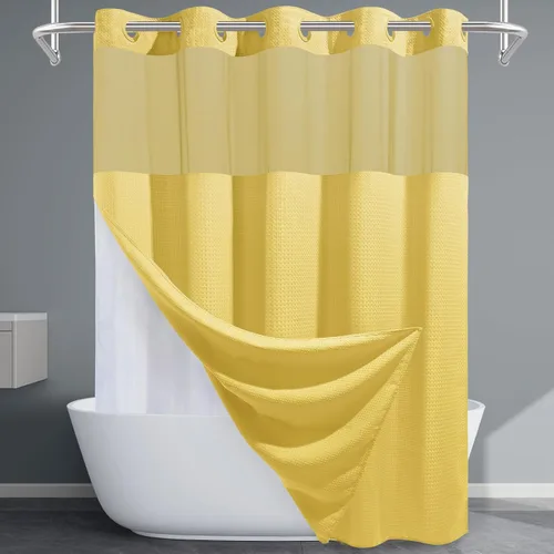 Miniatura 20 de EUTXL Cortina de ducha beige sin gancho con forro a presión, cortinas de ducha de tejido gofre de 230 GSM para baño, 54 pulgadas de ancho x 80