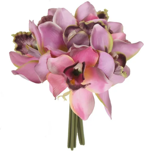Miniatura 7 de Paquete de 7 tallos de orquídea Cymbidium de flores artificiales Bubblegum