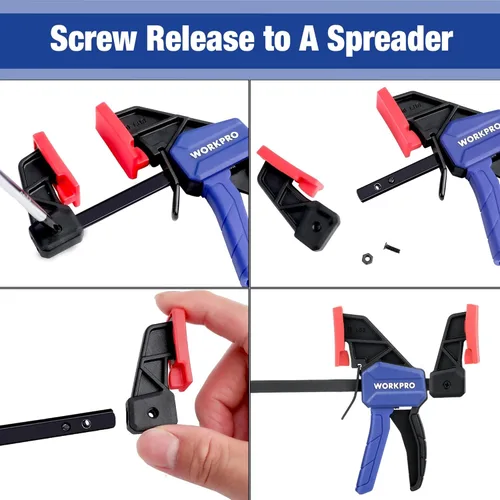 Miniatura 4 de WORKPRO Abrazaderas de mini barra de 6 pulgadas para carpintería, abrazadera/esparcidor con una sola mano, abrazadera F de cambio de tornillo de Azul