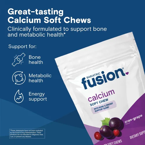 Miniatura 2 de Bariatric Fusion Citrato de calcio con sabor a uva de arándano, 500 mg y vitamina bariátrica para masticar suave con energía, pacientes de cirugía