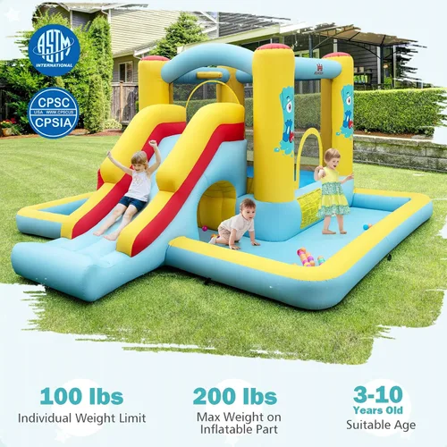 Miniatura 9 de BOUNTECH Casa inflable con hoyo de bolas, casa inflable con tobogán largo y túnel para niños de 3 años en adelante, diversión de fiesta en el patio