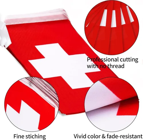 Miniatura 5 de Bandera suiza, bandera suiza, pequeña cadena de banderas suizas, mini banderas suizas, utilizada para fiestas, escuela, eventos deportivos