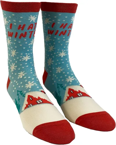 Miniatura 2 de Crazy Dog T-Shirts Calcetines de invierno con texto en inglés "I Hate" para hombre, diseño divertido de nieve y frío, Azulclaro