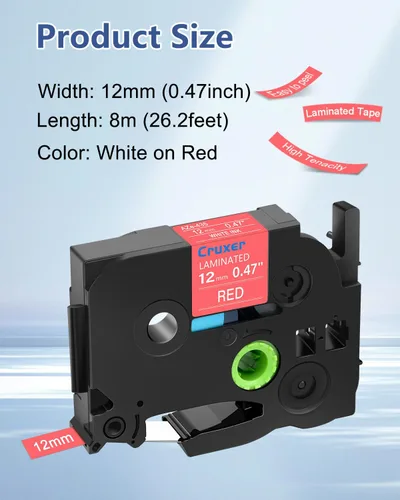 Miniatura 2 de Paquete de 2 cintas de etiquetas de repuesto para Brother TZe-435 TZ435 laminadas P Touch de 0.472 in, 0.47 pulgadas, cinta blanca sobre roja