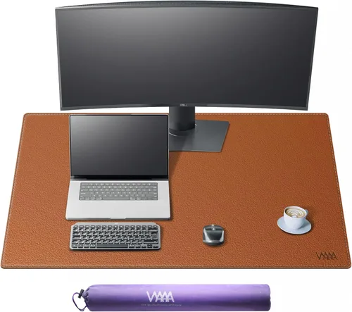 Miniatura 8 de Vyaaa Tapete de cuero para escritorio, 63" x 23.6" pulgadas, protector de escritorio de cuero, impermeable, extra grande, alfombrilla de mouse Negro