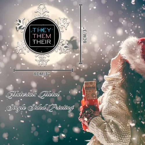 Miniatura 2 de They Them Their - Adornos de árbol de Navidad para lesbianas LGBTQ Progress Rainbow Pride Gay Lesbian Novedad de metal copo de nieve adornos