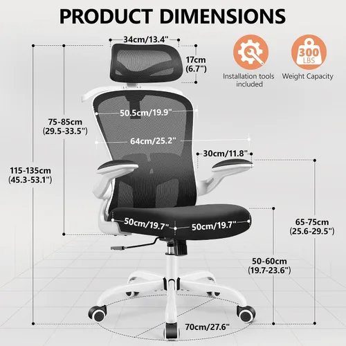 Miniatura 2 de FelixKing - Silla de oficina con reposacabezas, silla de escritorio ergonómica con ruedas, silla giratoria cómoda para tareas con soporte lumbar