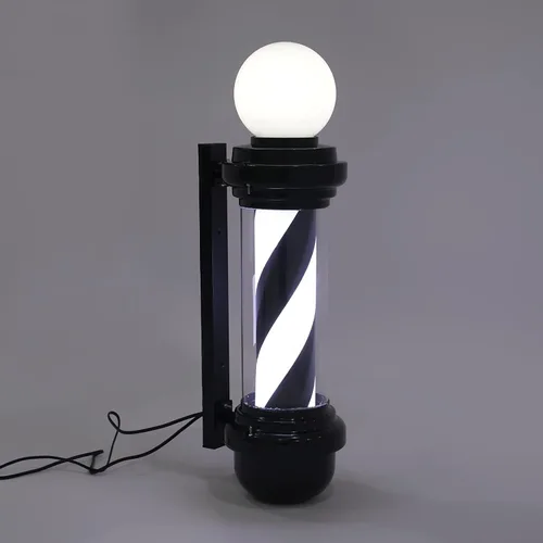 Miniatura 4 de DNYSYSJ Barra de peluquería con luz LED blanca y negra, poste de peluquería tradicional exterior para peluquería, luz iluminadora de rayas