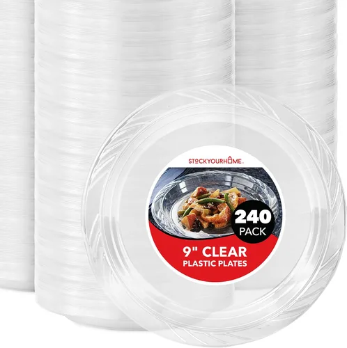 Miniatura 16 de Stock Your Home 240 unidades, platos de plástico transparente de 7 pulgadas, flexibles, platos desechables resistentes para fiestas, para recepción