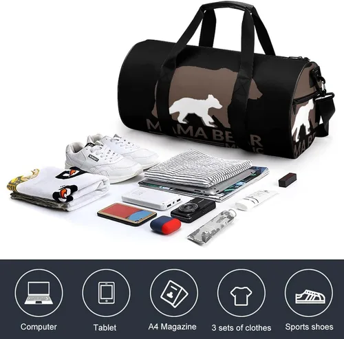 Miniatura 4 de Mama Bear - Bolsa de lona cilíndrica ligera para viajes, gimnasio, con correa para el hombro, para deportes, entrenamiento, yoga