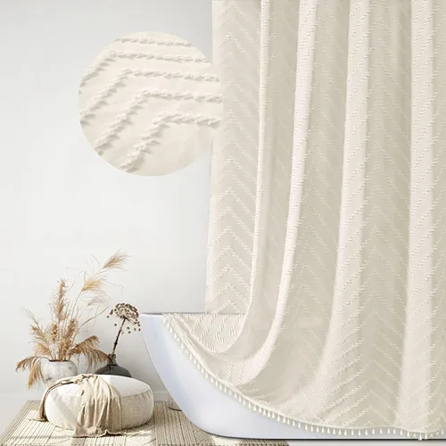 Miniatura 29 de Siiluminisoy Cortina de ducha estilo bohemio con borlas blancas, cortina de ducha tejida de 60 x 72, moderna, estilo rústico, texturizada, con A