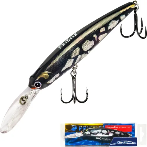 Miniatura 11 de Pristis Minnow - Señuelo de pesca, Crankbait de fundición larga con ganchos agudos afilados, juego de tapones de cebo duro de agua dulce de agua