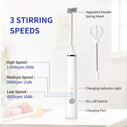 Miniatura 6 de Espumador de leche, espumador de leche eléctrico recargable de mano, 3 carga USB ajustable, se puede utilizar para bebidas de proteína de café a